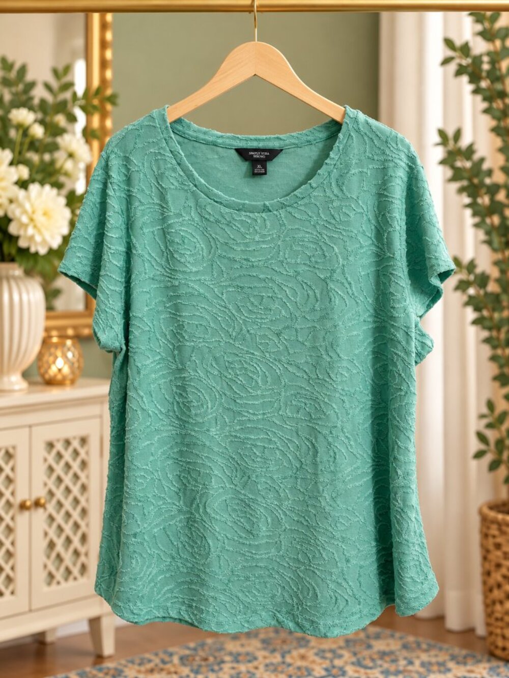 Simply Vera Vera Wang Mint Aqua Textured Wave Tee XL Short Sleeve